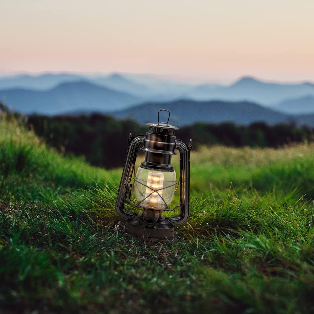 YAKii LED Vintage Lantern Metal Hanging Hurricane 12 LED Dimmer Switch Warm White Battery Operated Power Outage Indoor