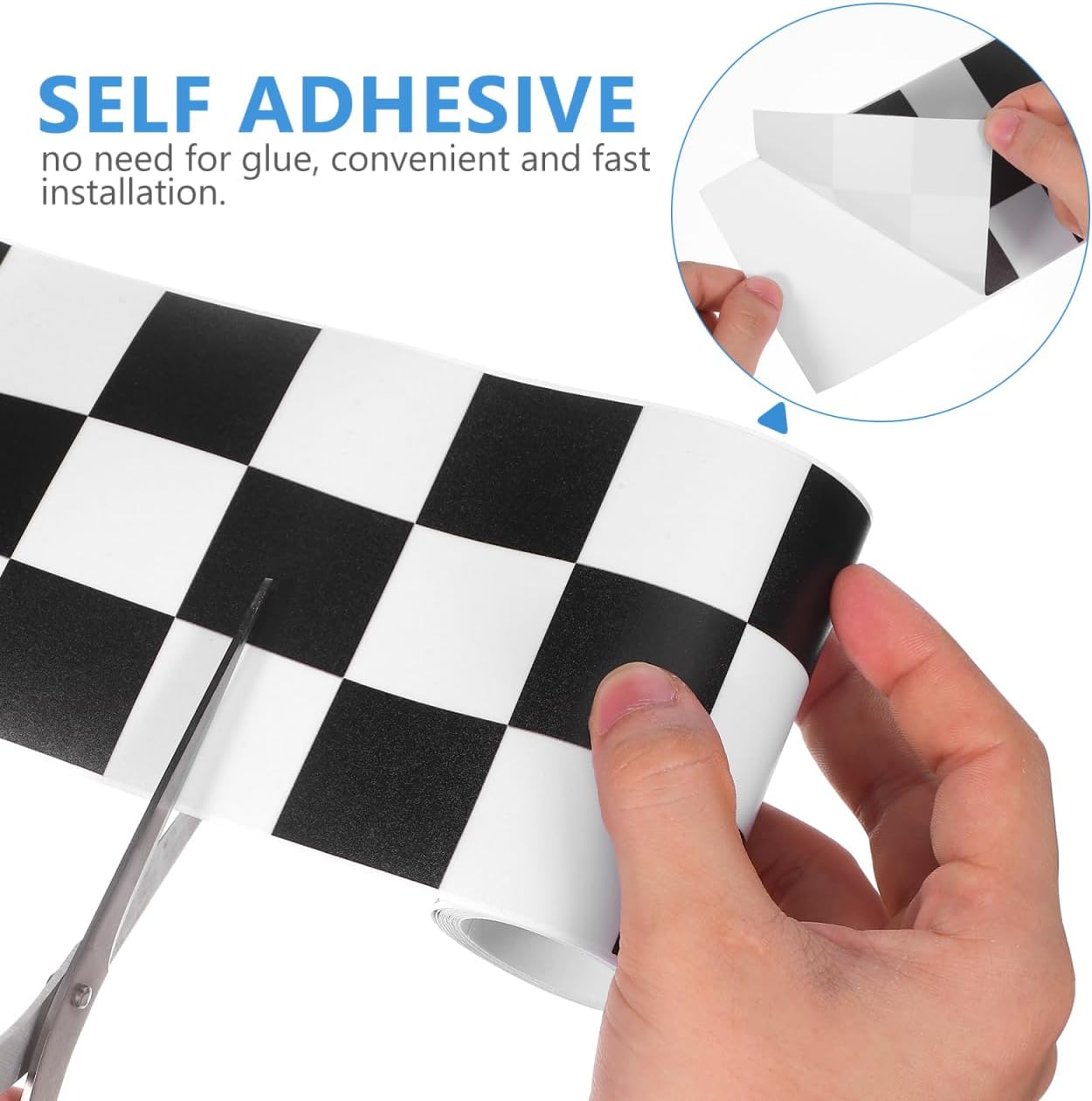 Self-Adhesive Checkered Flag Decorative Roll / Black / 7.9 Inch