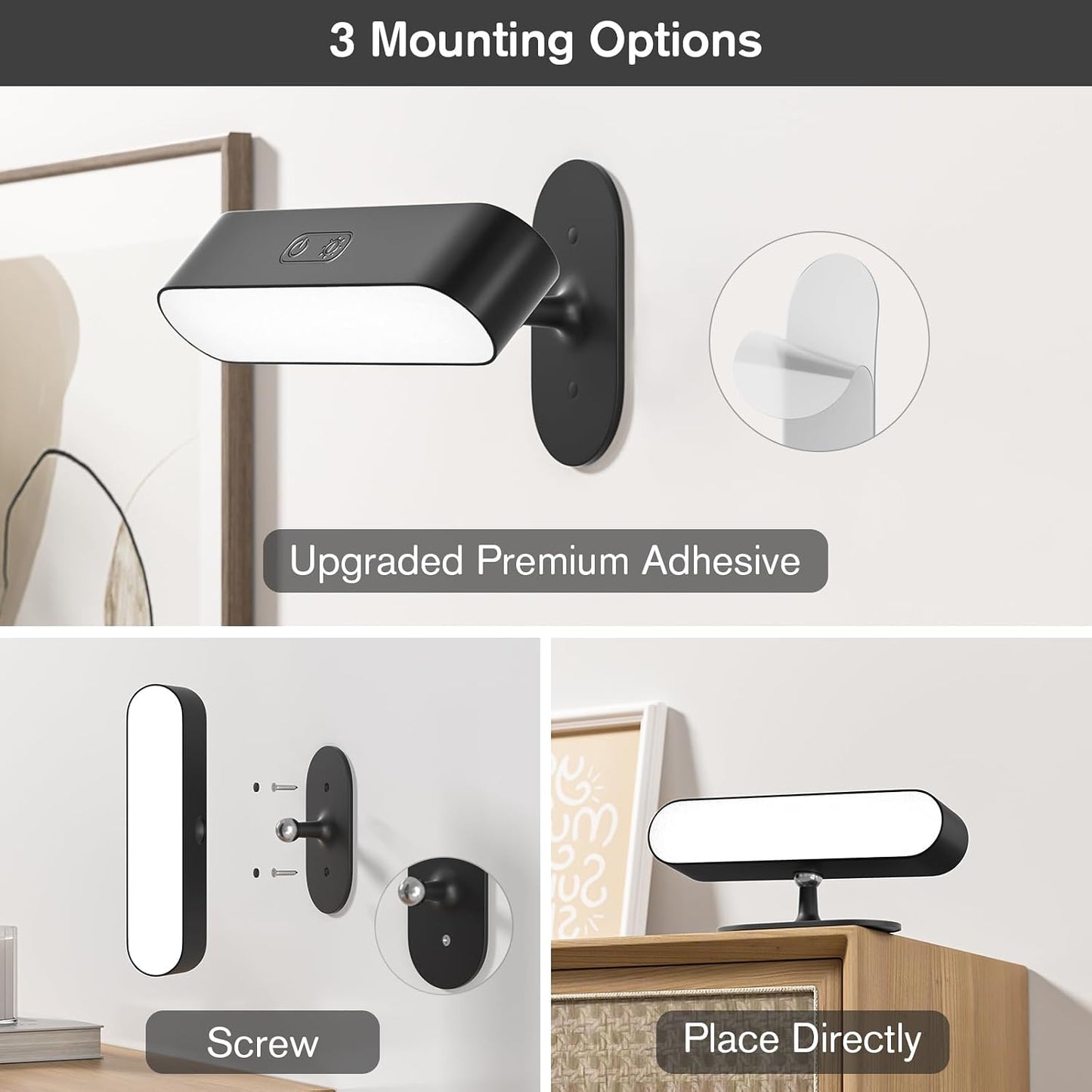 Battery Operated Wall Sconces Set of 2, Rechargeable&Cordless, Black | 5 Color Temps & Dimmable Touch Control