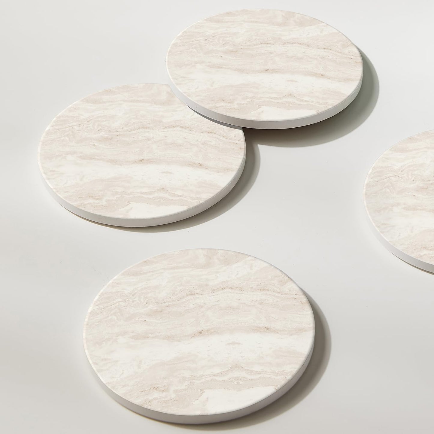 Holder / Absorbent Ceramic Coasters for Drinks / Light Beige / Set of 6