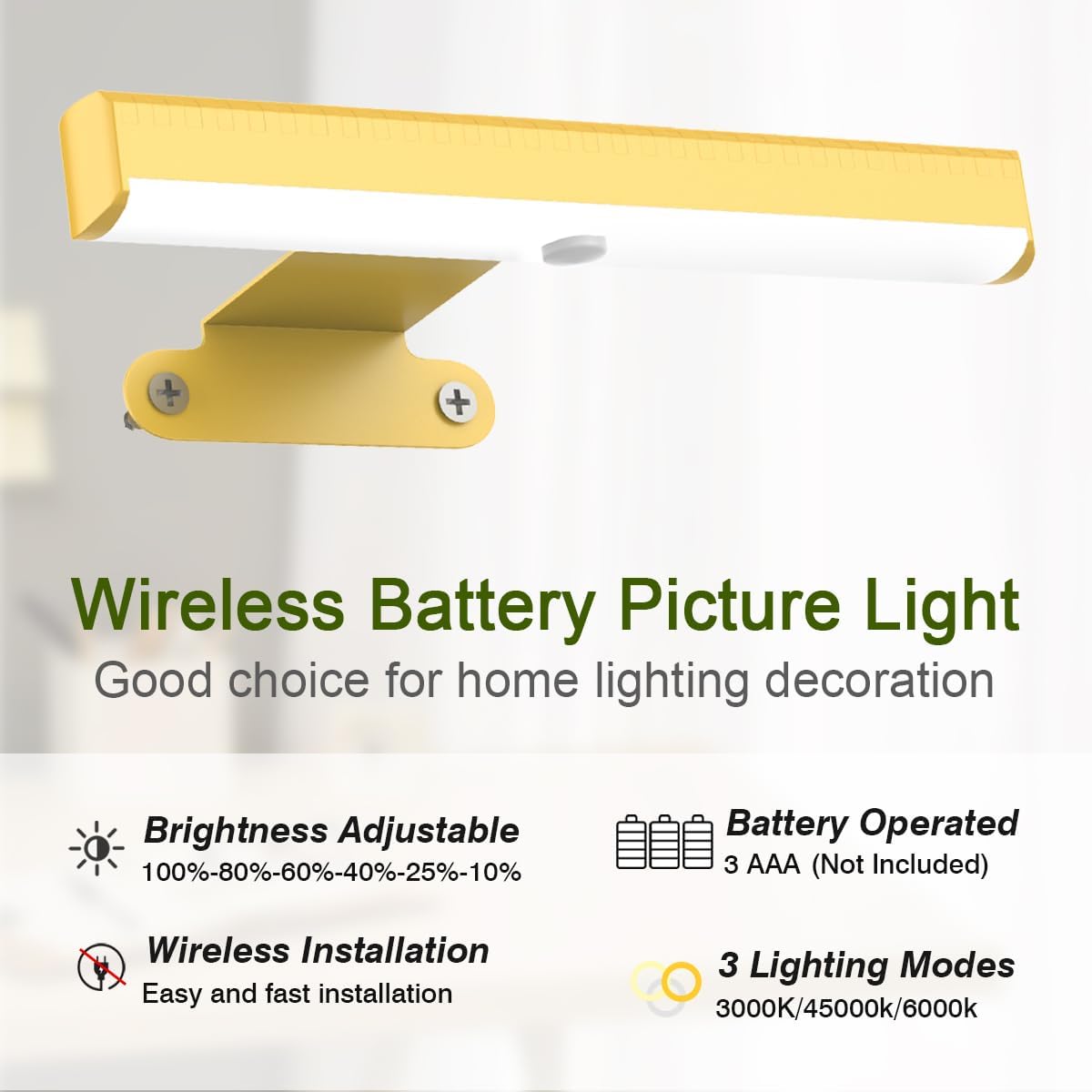 EUIOKUN Wireless Picture Light with Remote,Battery Operated Wall Sconces | 6Pcs Painting Light for Wall
