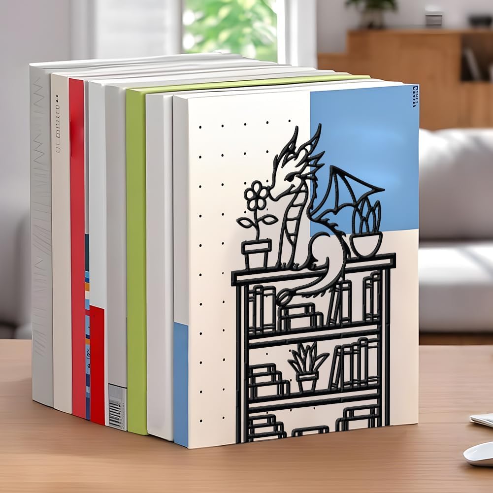 Dragon Reading Book Metal Bookends / Dragon Bookshelf
