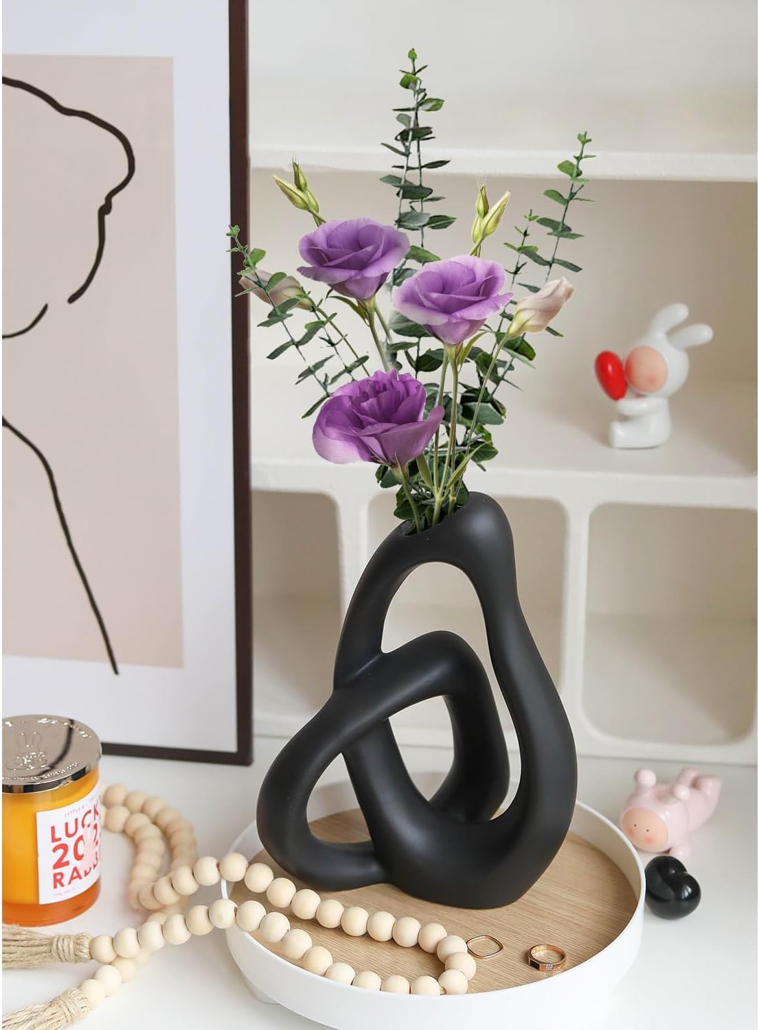 Modern White Ceramic Flower Vases / Black