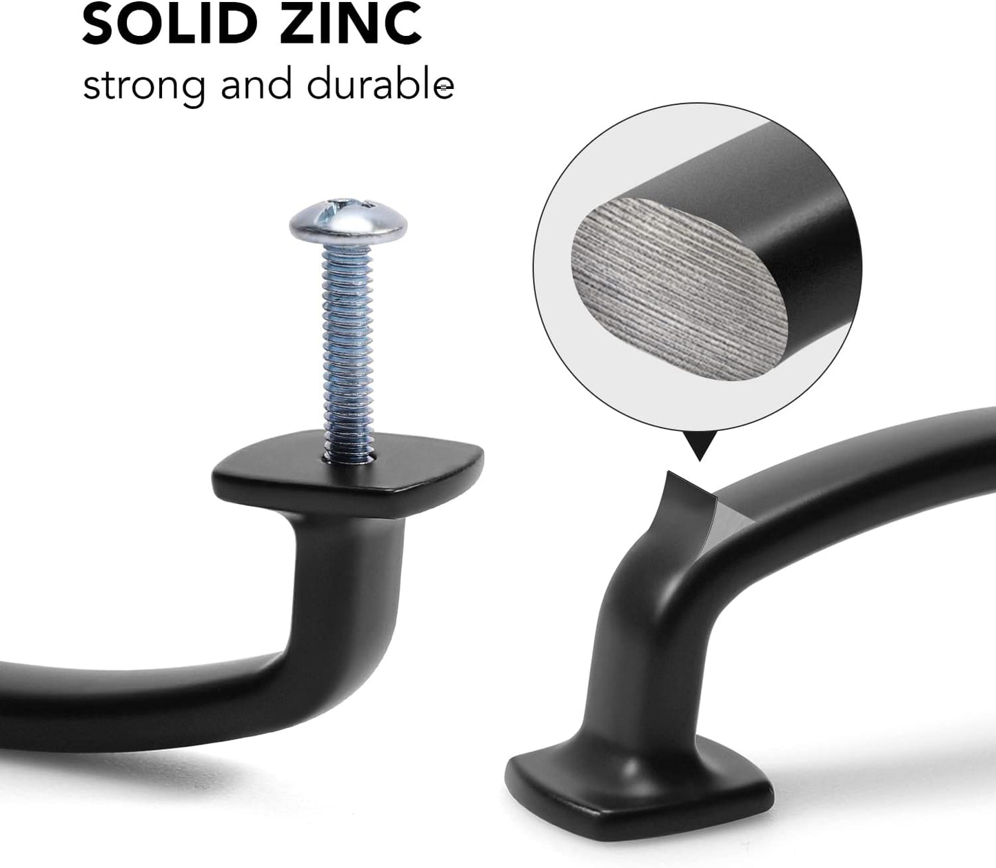 Arch Cabinet Pulls Solid 3-3/ Matte Kitchen / Black / 3-3/4 Inch Hole Center / 4 Inch / Set of 10