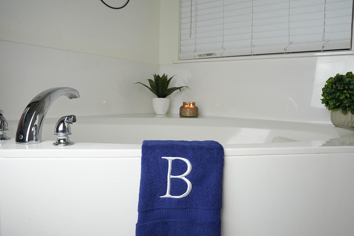 Navy with White Monogrammed Hand Towels for Bathroom - Set of 2 Letter B | Luxury Hotel Quality Initial Towels For