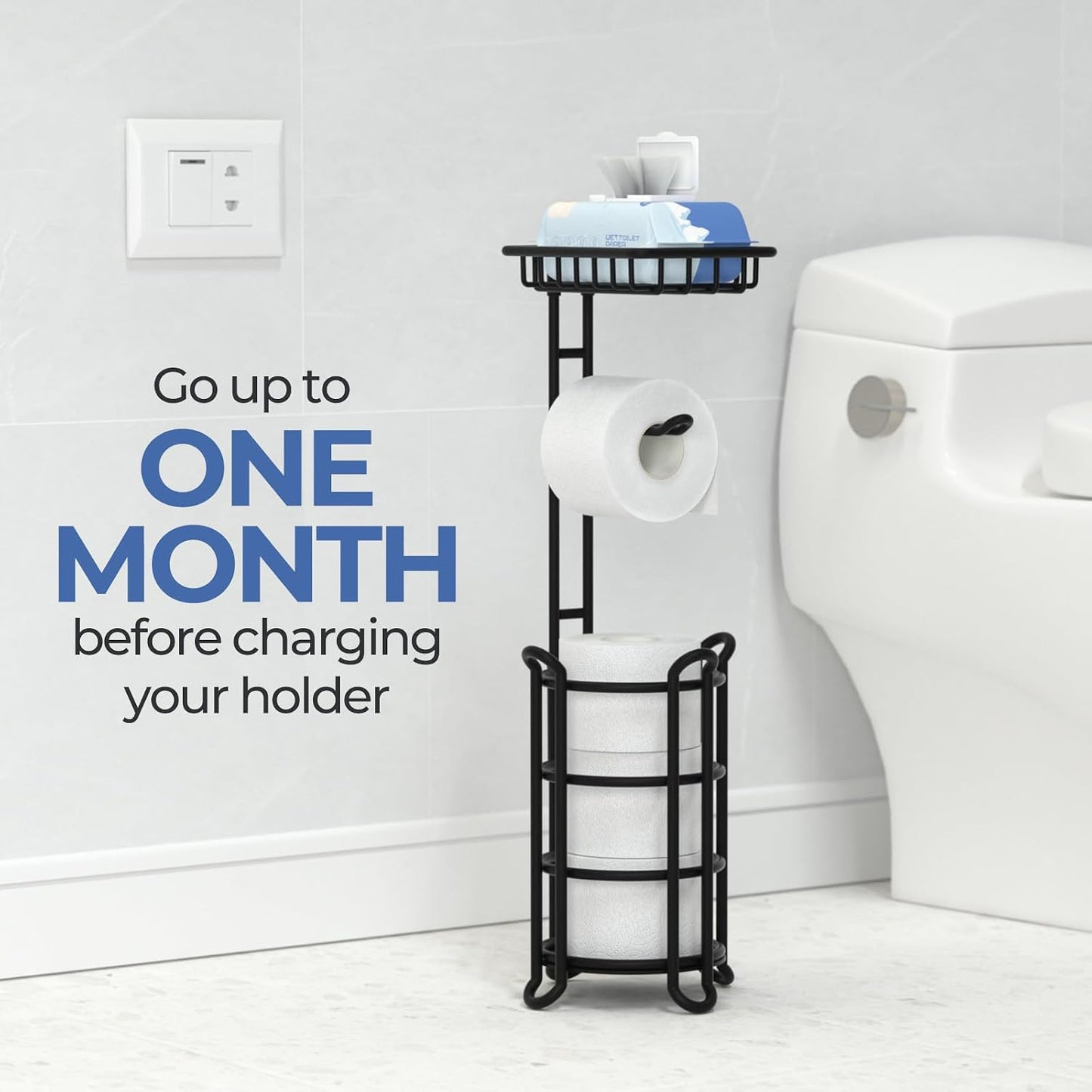 TreeLen Toilet Paper Holder Stand Tissue Paper Roll Dispenser with Shelf for Bathroom Storage Holds Reserve Mega