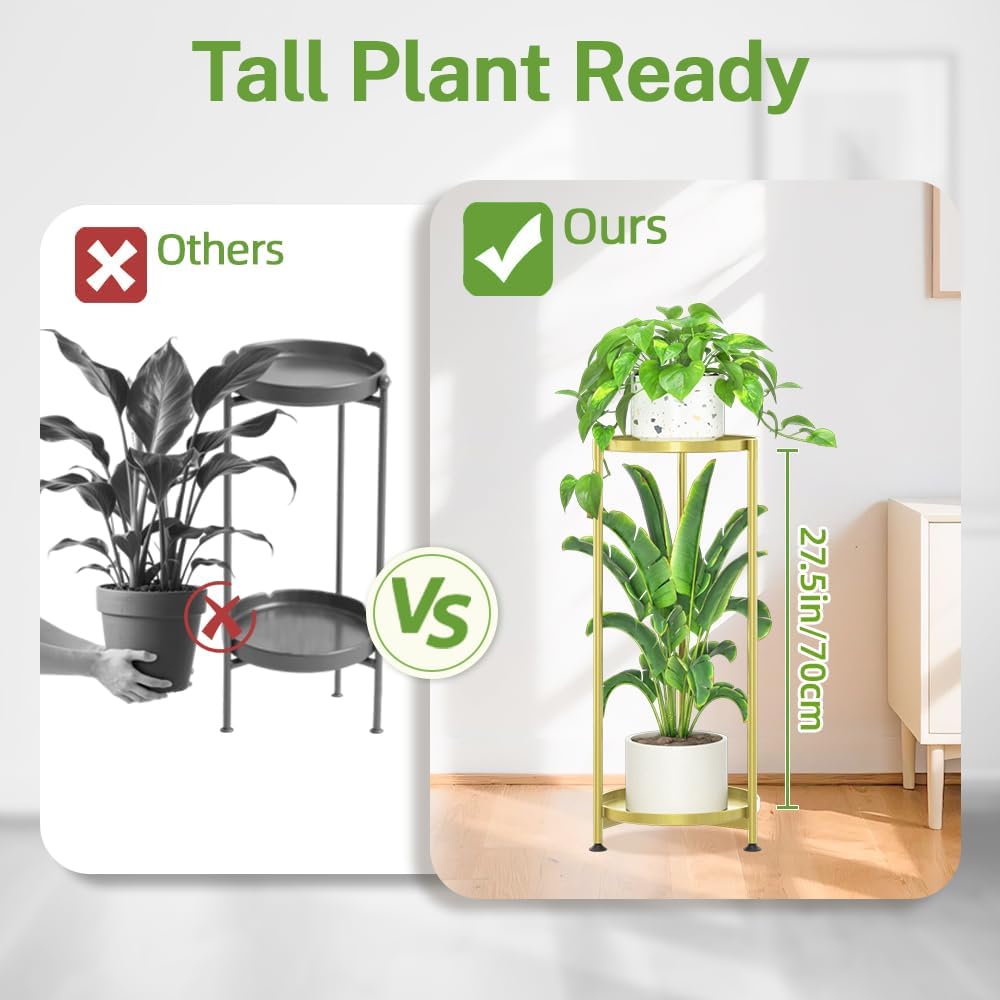 iDavosic.ly 2 Tier Metal Corner Plant Stand Indoor Outdoor, 29'' Tall Gold | Vertical Flower Display Holder for 11''