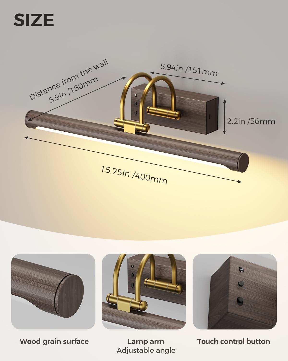 Picture Light,15.7″ Wireless Battery Operated Rechargeable LED Wall Light with Remote,Dimmable Art Light with