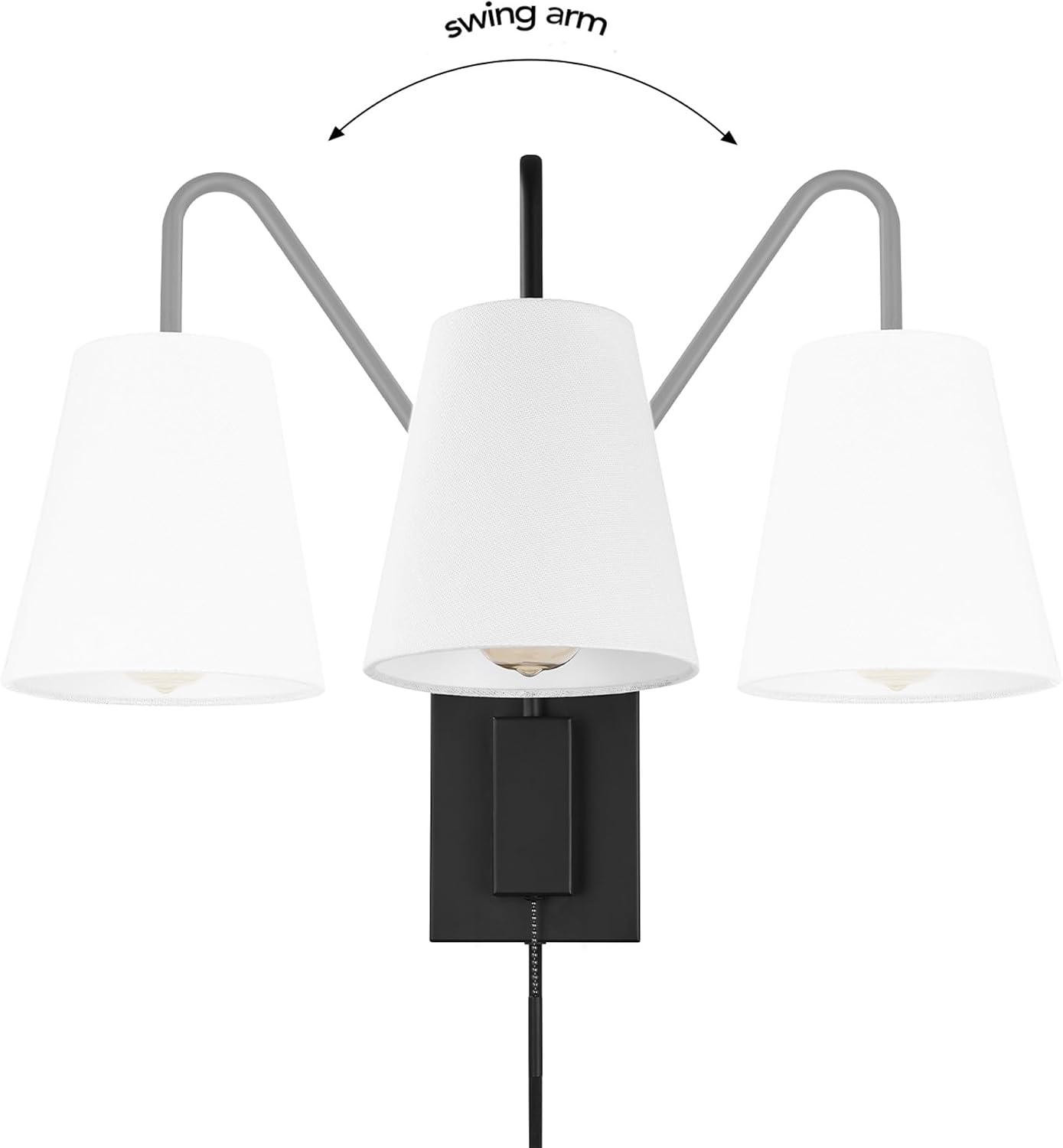 Globe Electric 1-Light Matte Black Swing Arm Plug-in or Hardwire Wall Sconce with White Fabric Shade