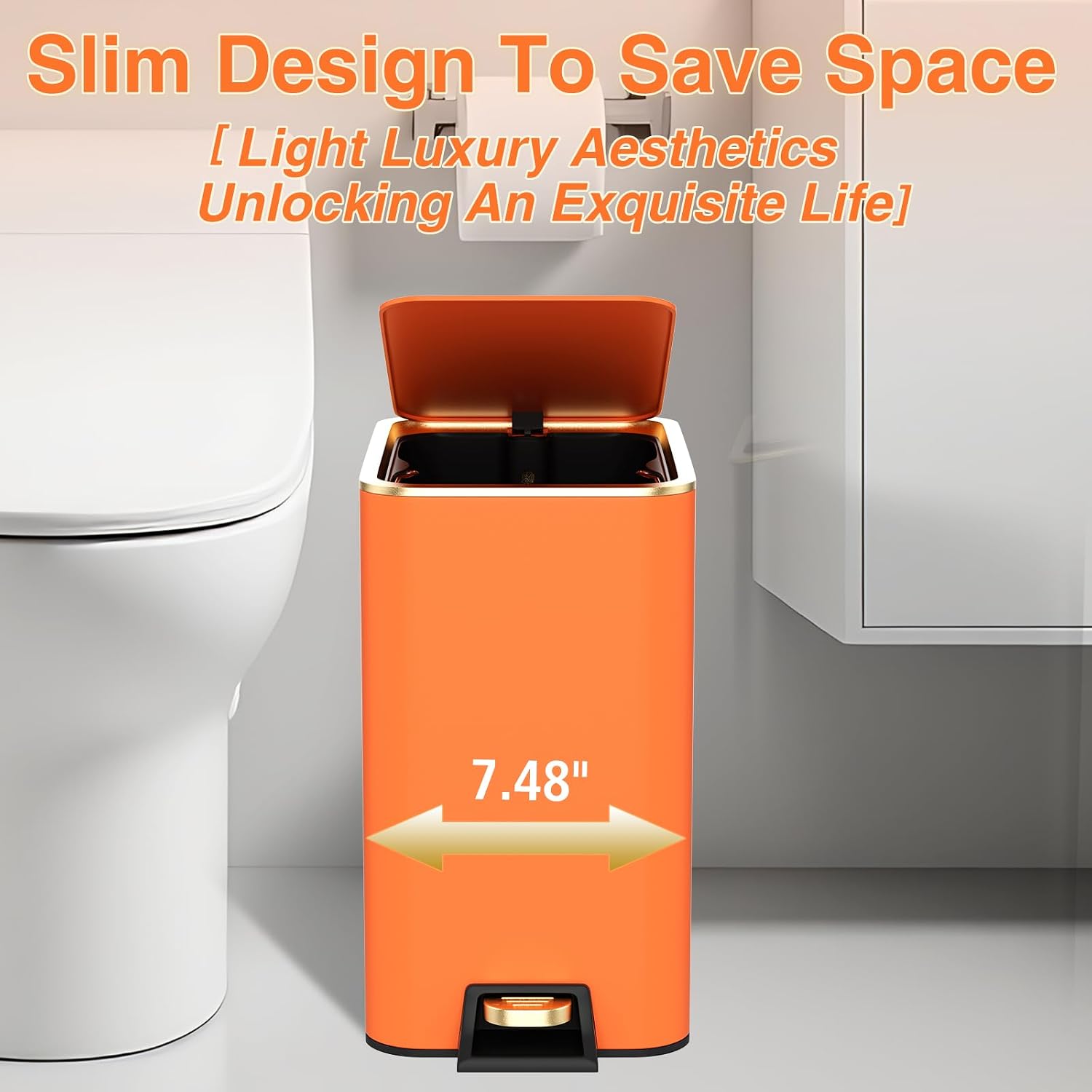 XLHOMO Bathroom Accessories 8 Piece Orange and Gold Bathroom Set, Bath Accessories with Stainless Steel Trash
