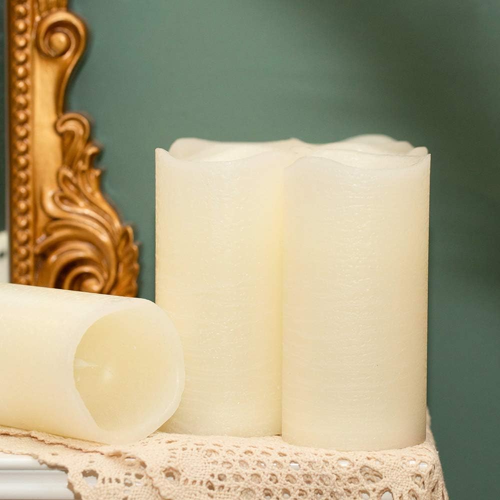 H-BLOSSOM Flameless Candles Battery Operated Real Wax Pillar LED Candles with 10 Key Remote Control Cycling 24 Hours