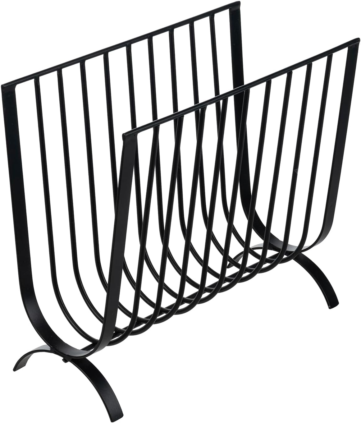 MyGift Matte Black Metal Magazine Rack, Deluxe Mid Century Wire Magazine Rack, Tabletop or Floor Standing Sling Basket