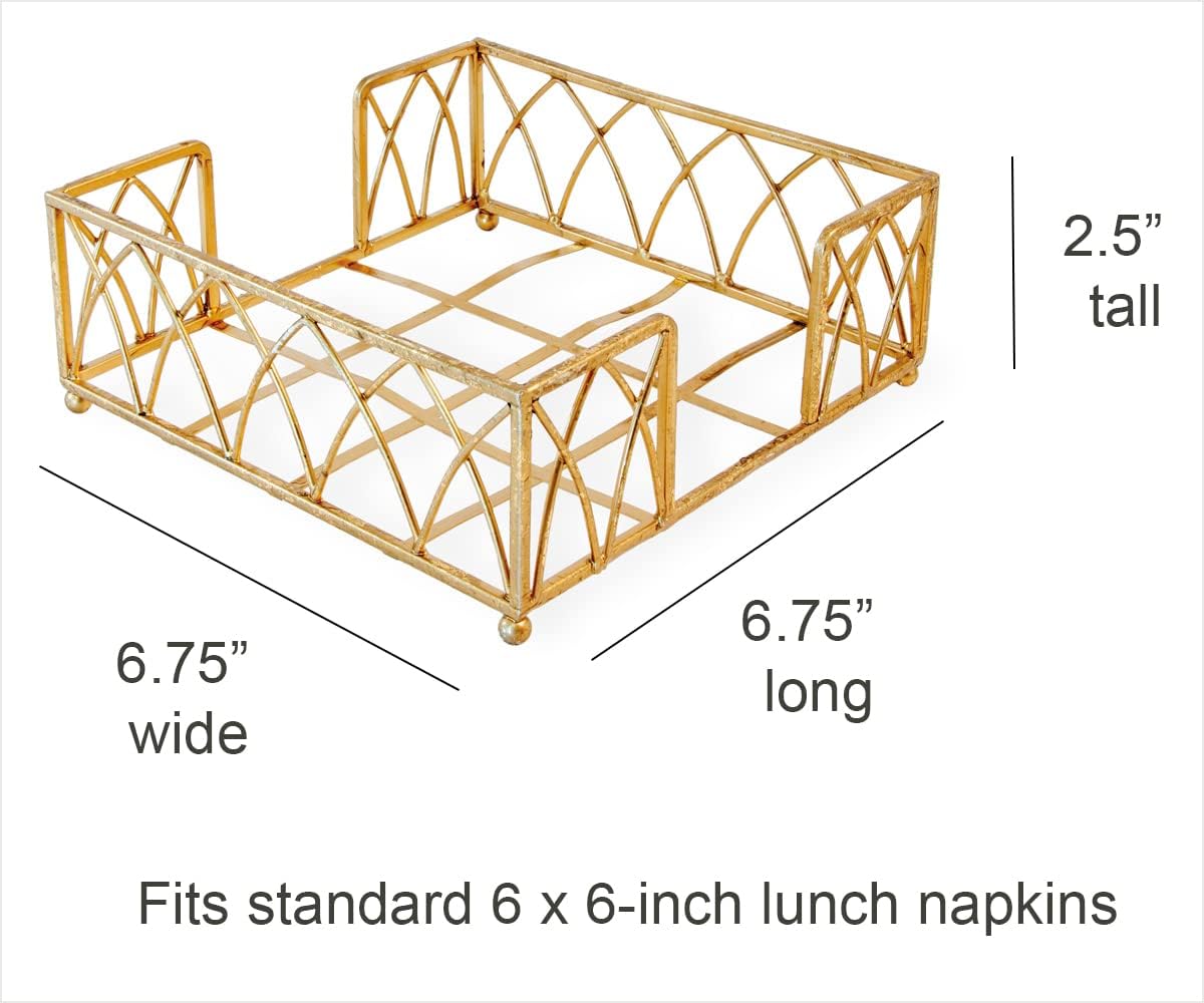 Arch Design Lunch Napkin Holder Caddy / Gold Leaf / 6.75 x 6.75