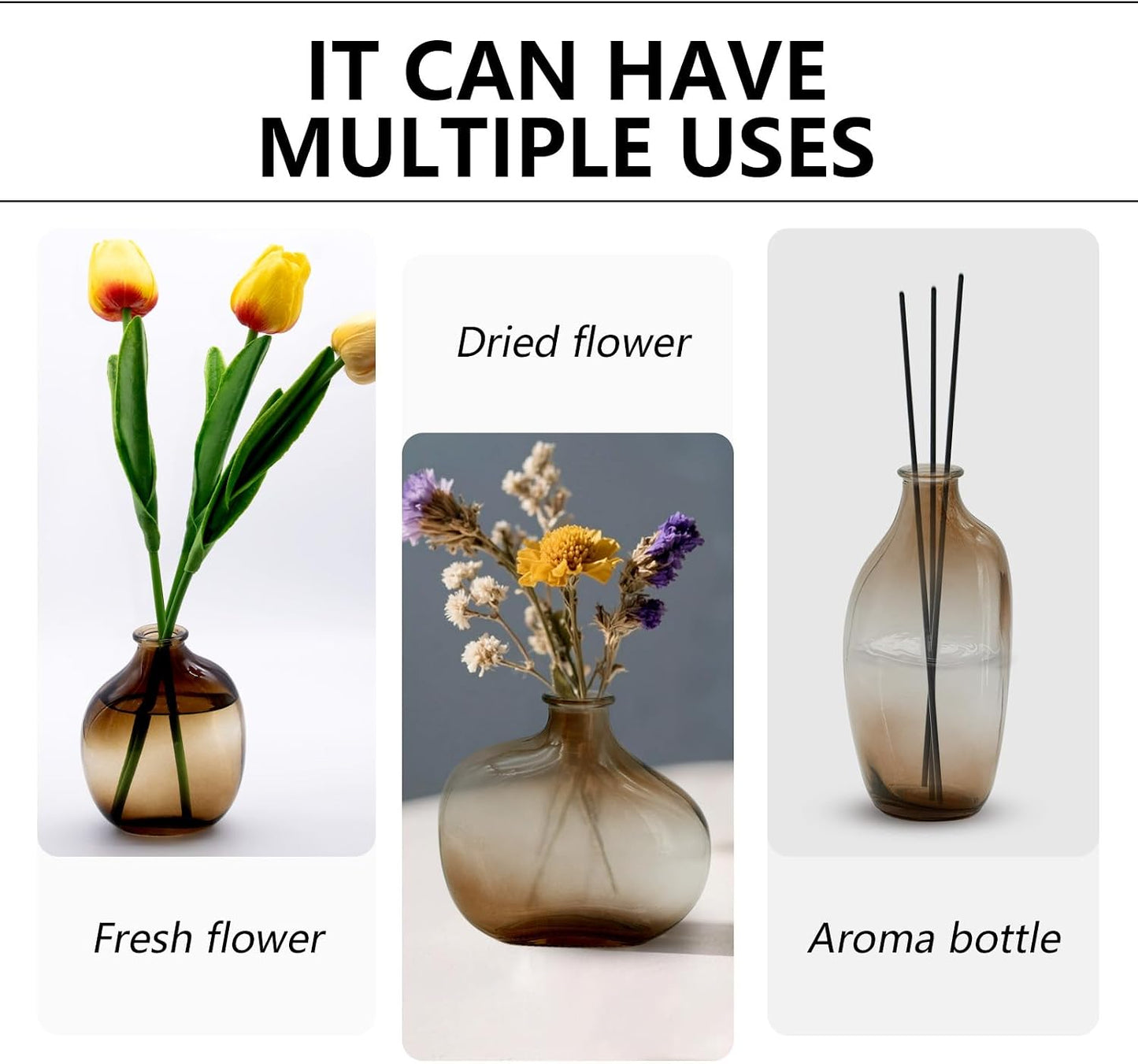 Glass Bud Vases / Amber / Set of 3
