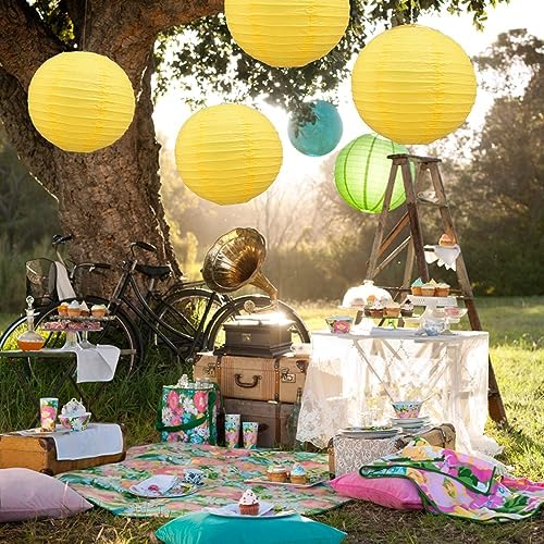 BEISHIDA 10Inch Yellow Paper Lanterns 6 Packs Hanging Round Chinese Lantern