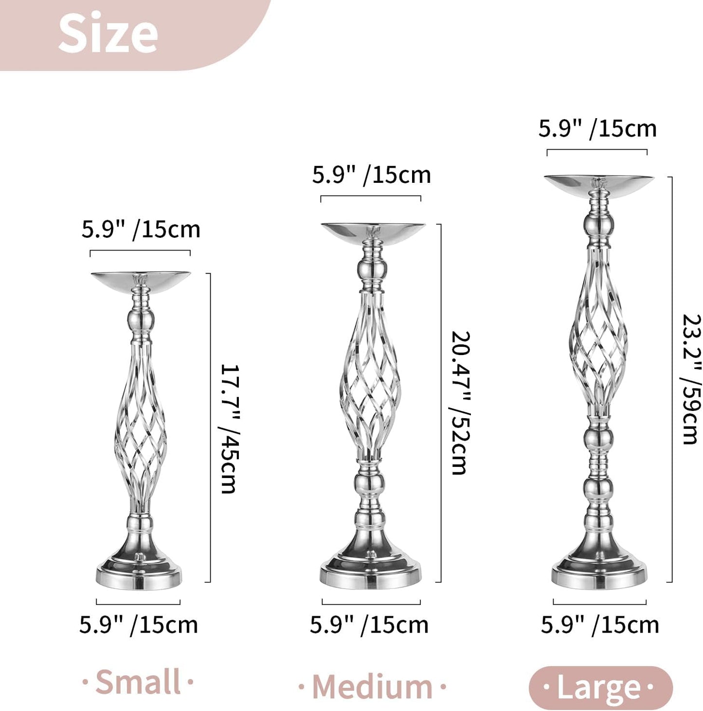 NUPTIO Silver Centerpiece Stand for Table, Twist Style, 22.8" Tall, 2 Pcs | Versatile Flower Arrangement, Candle Holder