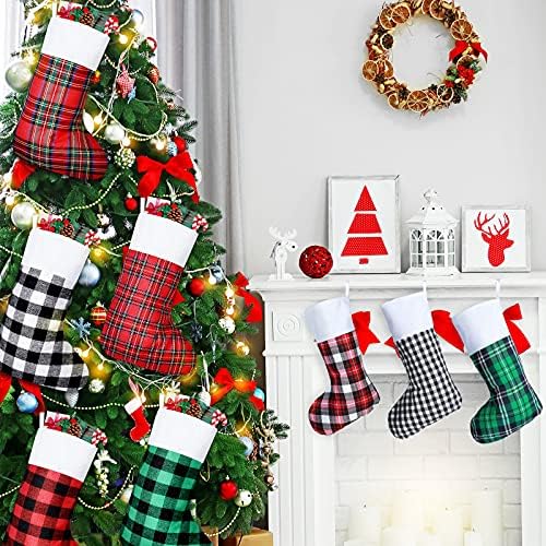 Tatuo 8 Pieces Christmas Stockings Buffalo Plaid for Fireplace,20 Inches