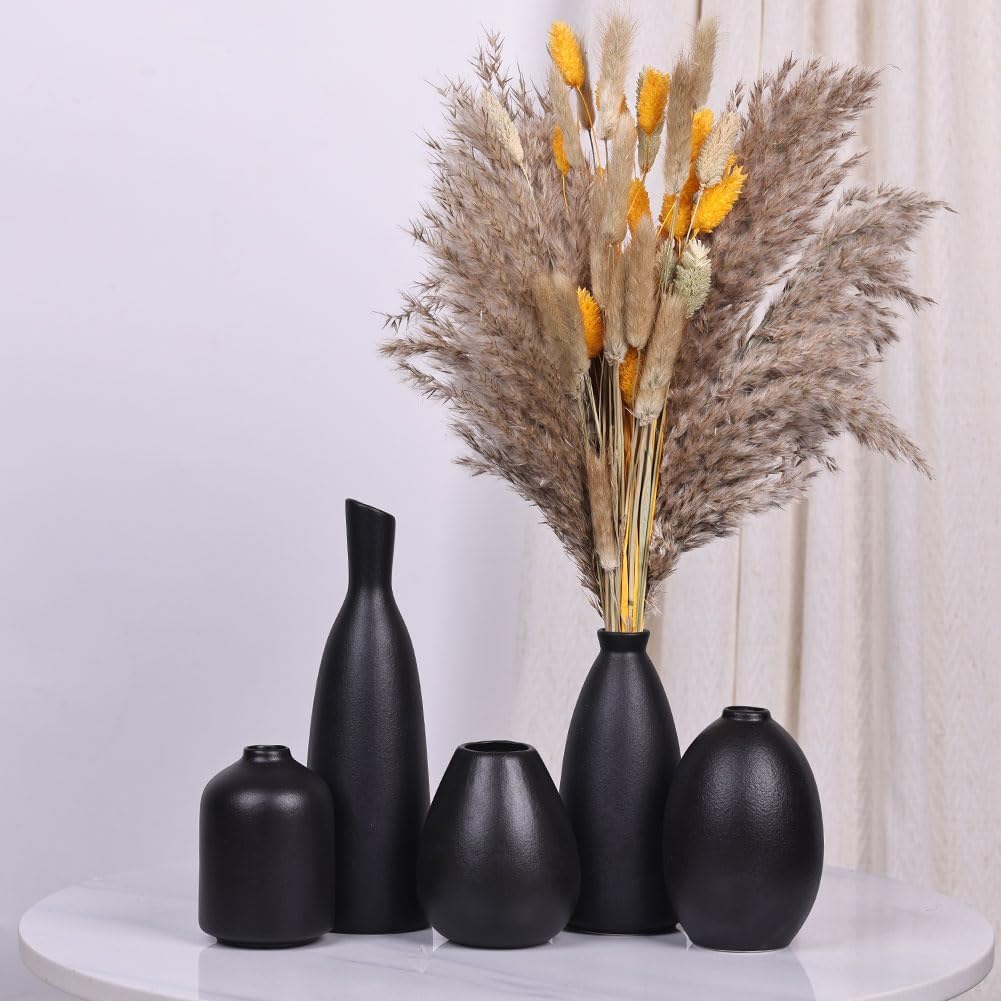 Black Ceramic Bud Vases / Black Set / Set of 5