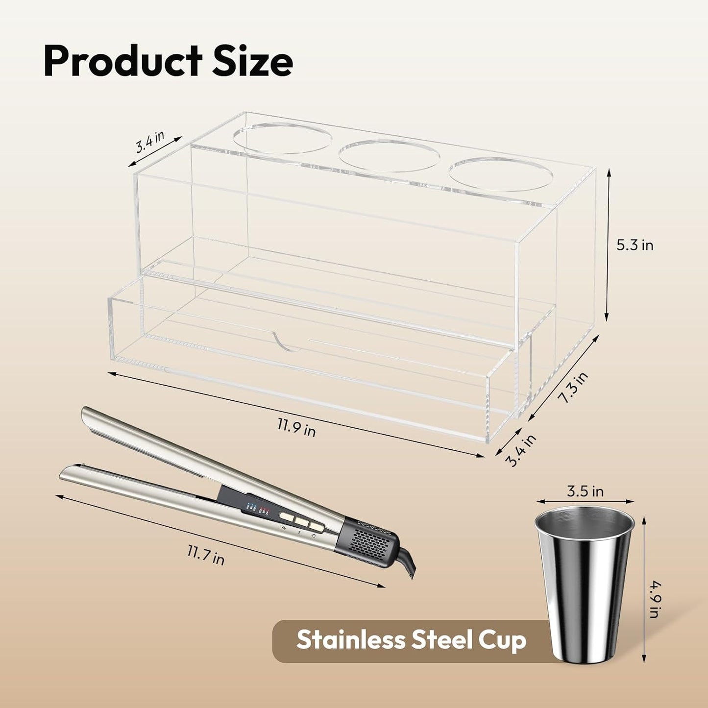 NIUBEE Acrylic Hair Tool Organizer with Drawer, Hair Dryer Holder Organizer | Clear, Hot Tools Organizer Countertop