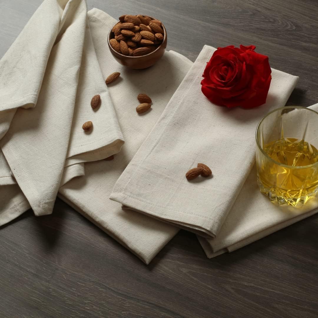 NATURALCRAFT Cloth Napkins Set of 12 Cotton Linen18x18 inch Ivory | Washable Reusable Fabric Soft Durable Quality