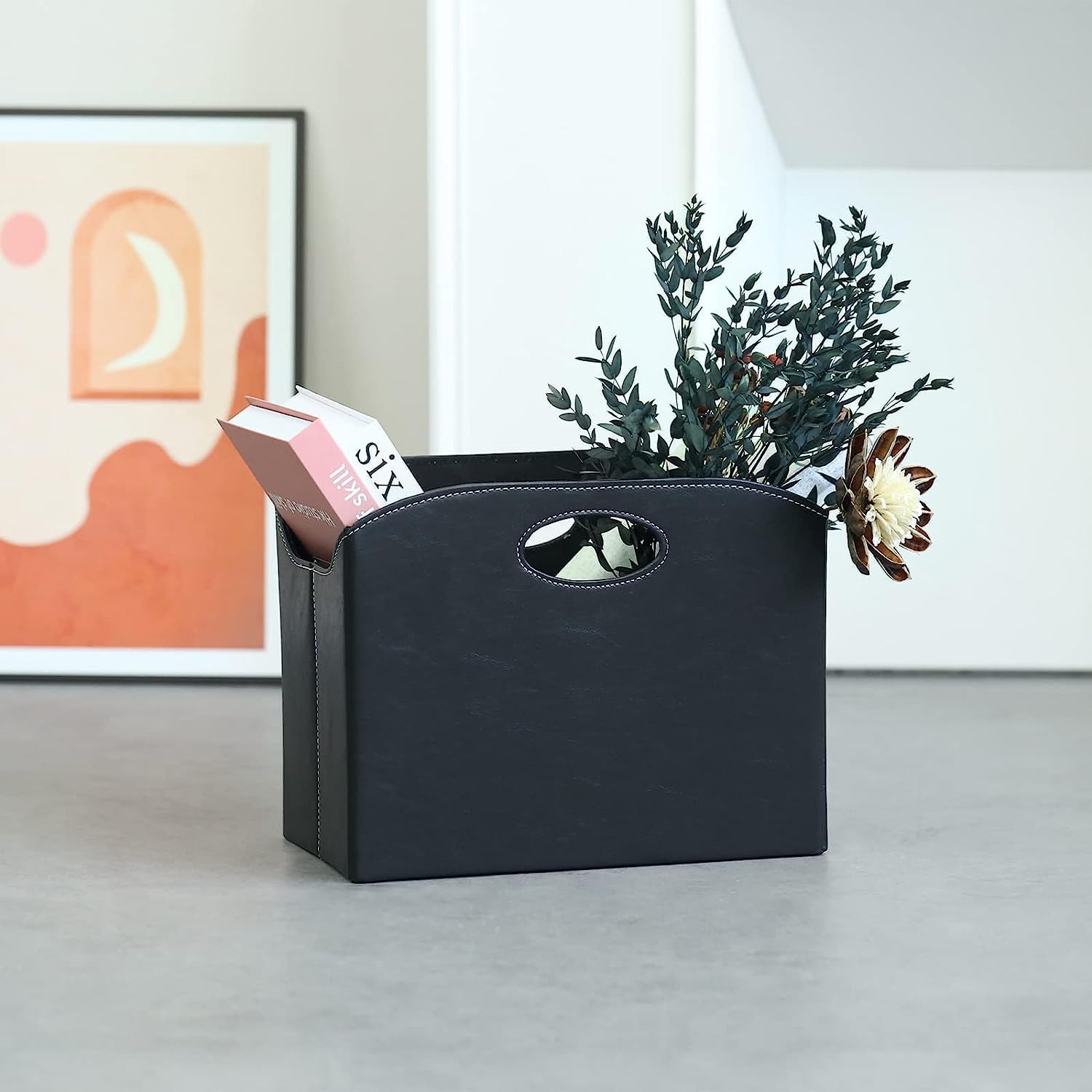 EZDeco Magazine Holder Foldable Magazine Rack Floor PU Leather File Holder Newspaper Book Storage Magazine Basket