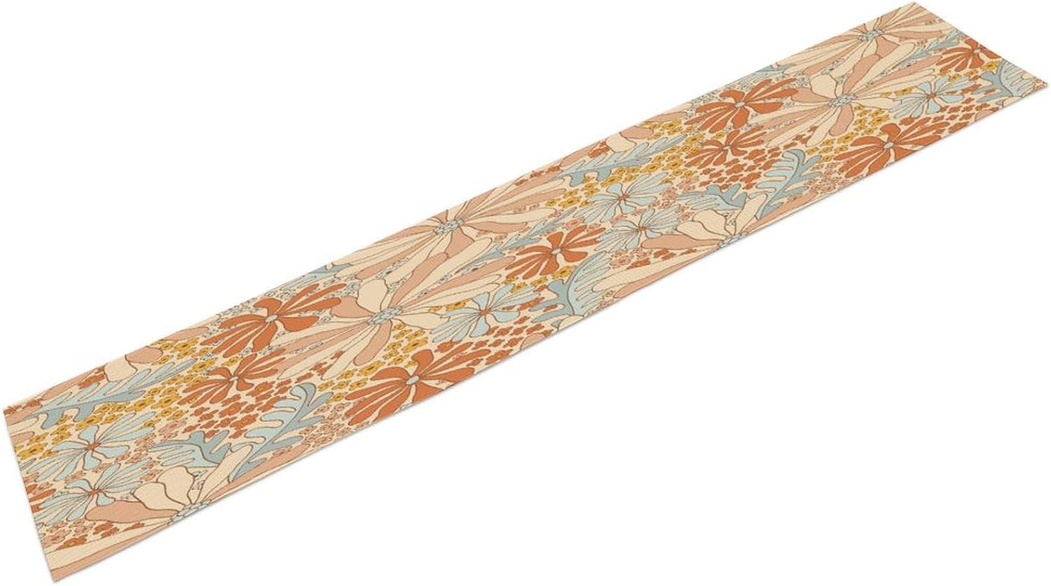Boho Floral Table Runner Retro 19108s Hippie Summer Groovy Floral Power Printed Linen Table Runner for Home Kitchen