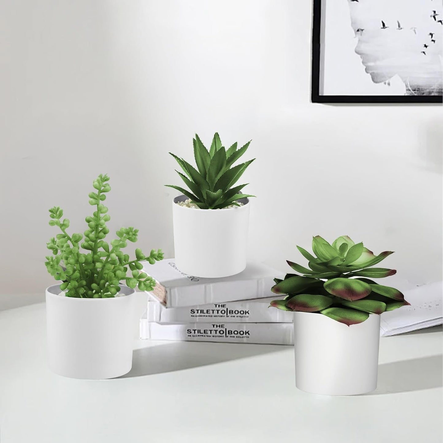 Succulent Plants Artificial in White Pots Small Faux Potted / Faux Plants-white / Set of 3