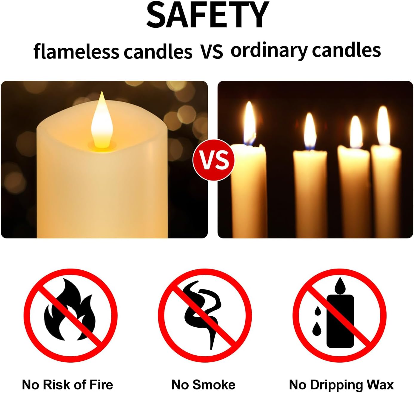 3" x 5" Flameless Candles Set of 3, 2AA Battery Life 600 Hours Battery Candles Flickering with Timer, 5 inch Flameless