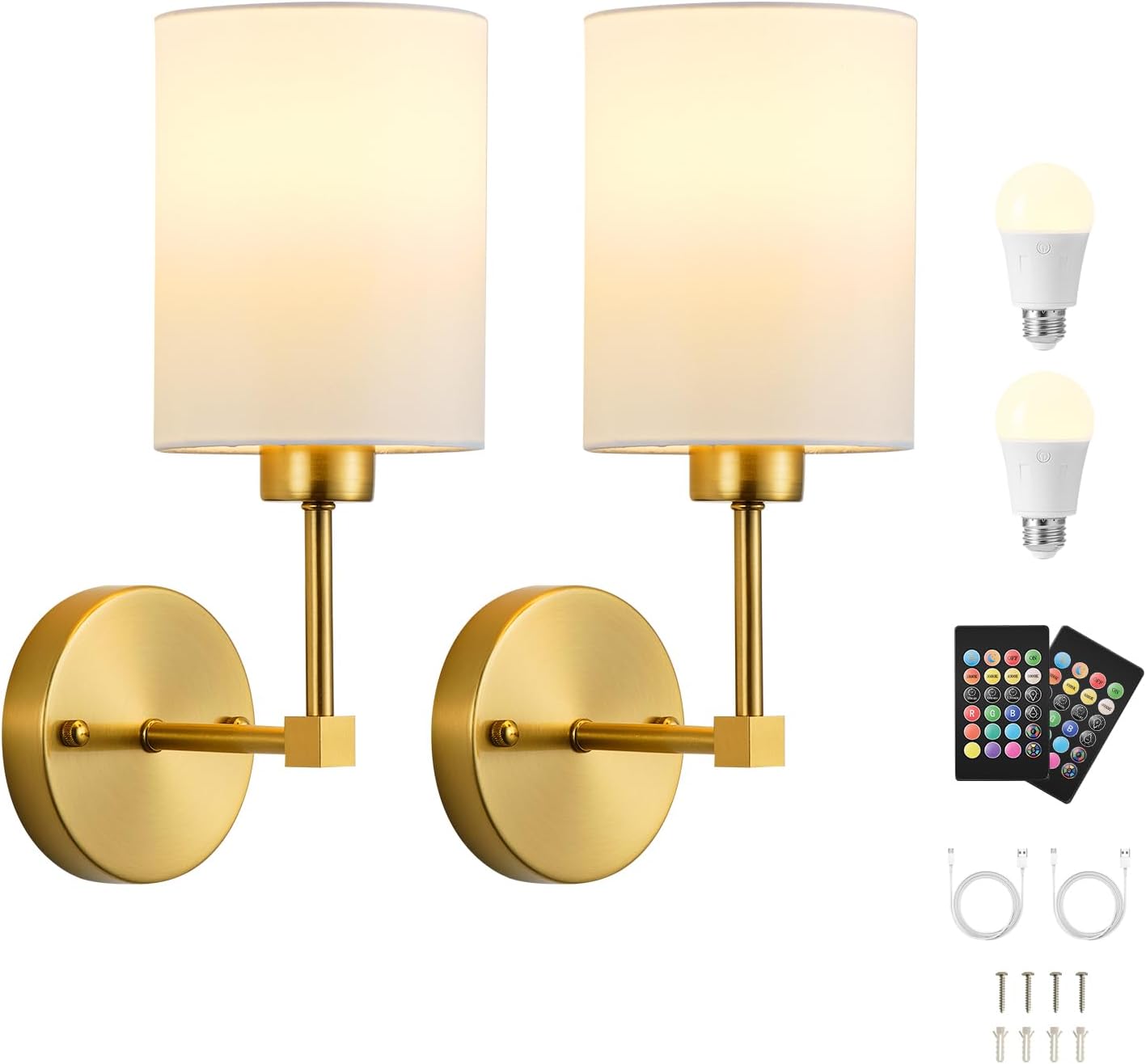 KARTOOSH Battery Operated Wall Sconce Set of Two, Dimmable 4CCT, RGB, Timer | Rechargeable Wireless Wall Decor Light