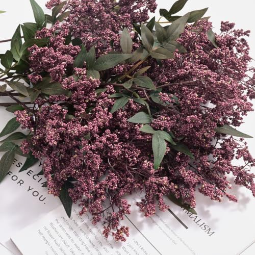 12Pcs 17In Faux Berry Stems, Artificial Nandina Branches Fall Decor
