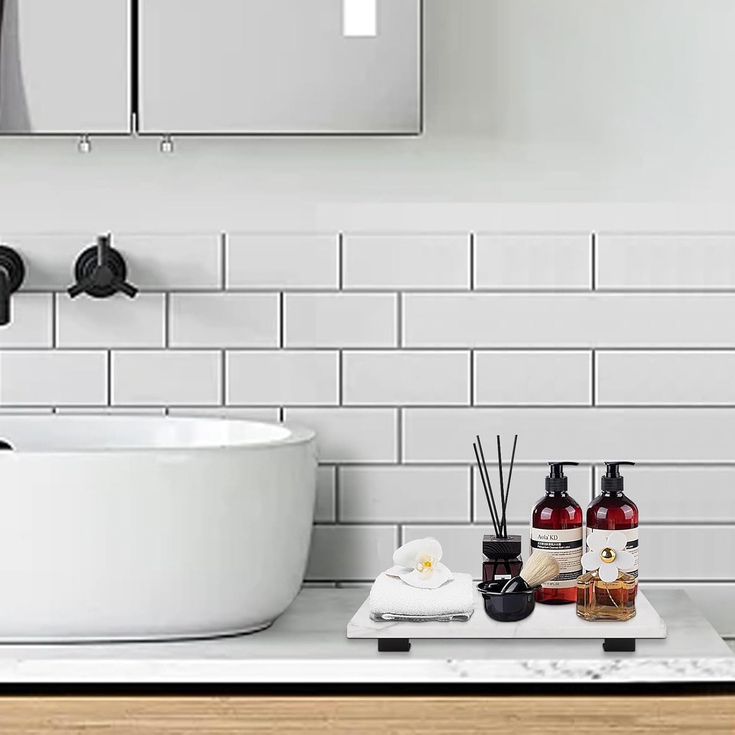 Bathroom Vanity Tray and Marble Kitchen Soap Tray / 10 x 6 x 1 / White
