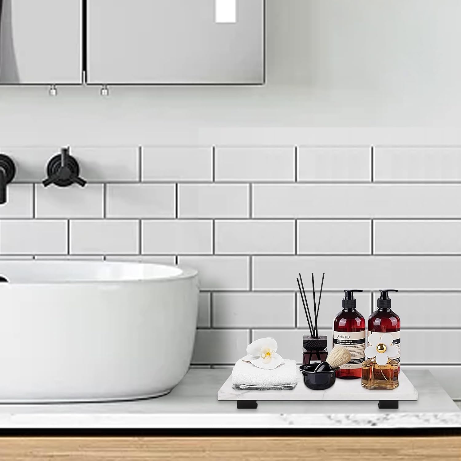 Bathroom Vanity Tray and Marble Kitchen Soap Tray / 10 x 6 x 1 / White