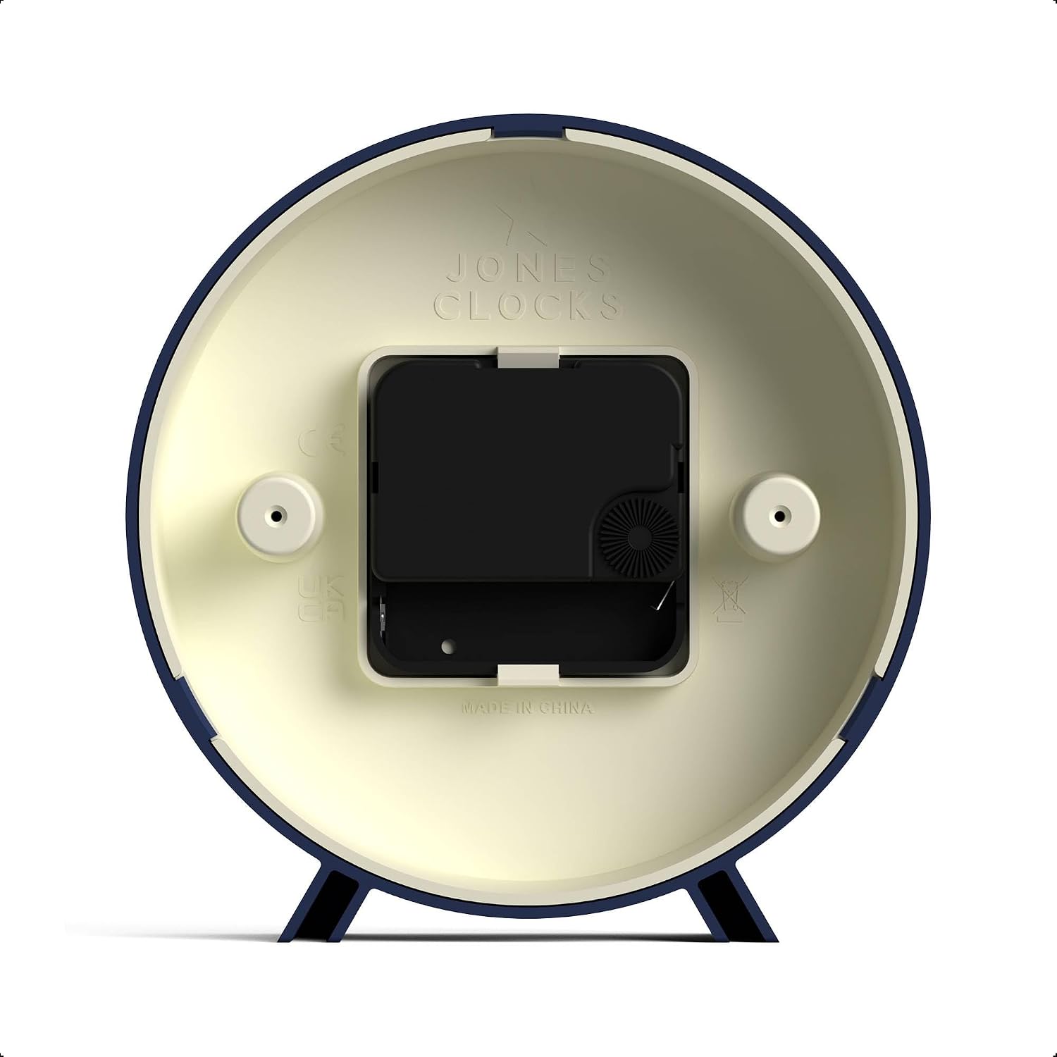 JONES CLOCKS® Venus Desk Clock | Modern Round Design | Blue | Stylish Retro Look for Shelf, Table, Mantel or Bedside