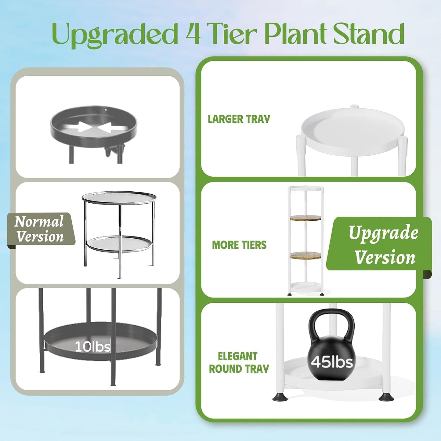 iDavosic.ly 4 Tier Corner Metal Plant Stand Indoor, 45 In Tall, White Brown | Vertical Outdoor Flower Display Holder