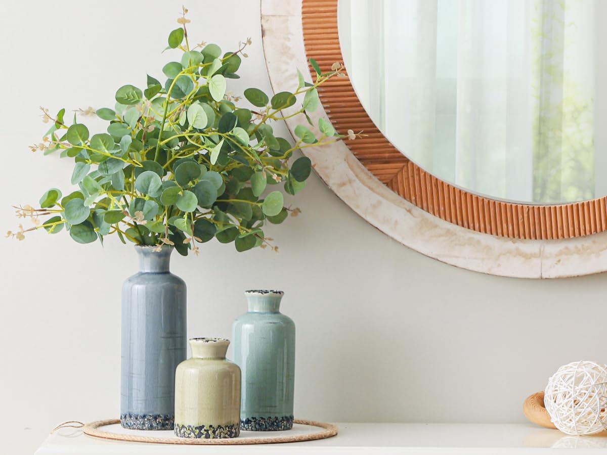 Ceramic Neutral Vases Home Decor / 007 Rustic - Blue / Set of 3