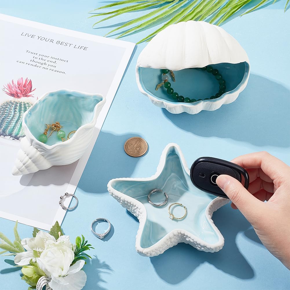 Starfish Shape Ceramic Jewelry Tray / Blue&white-starfish