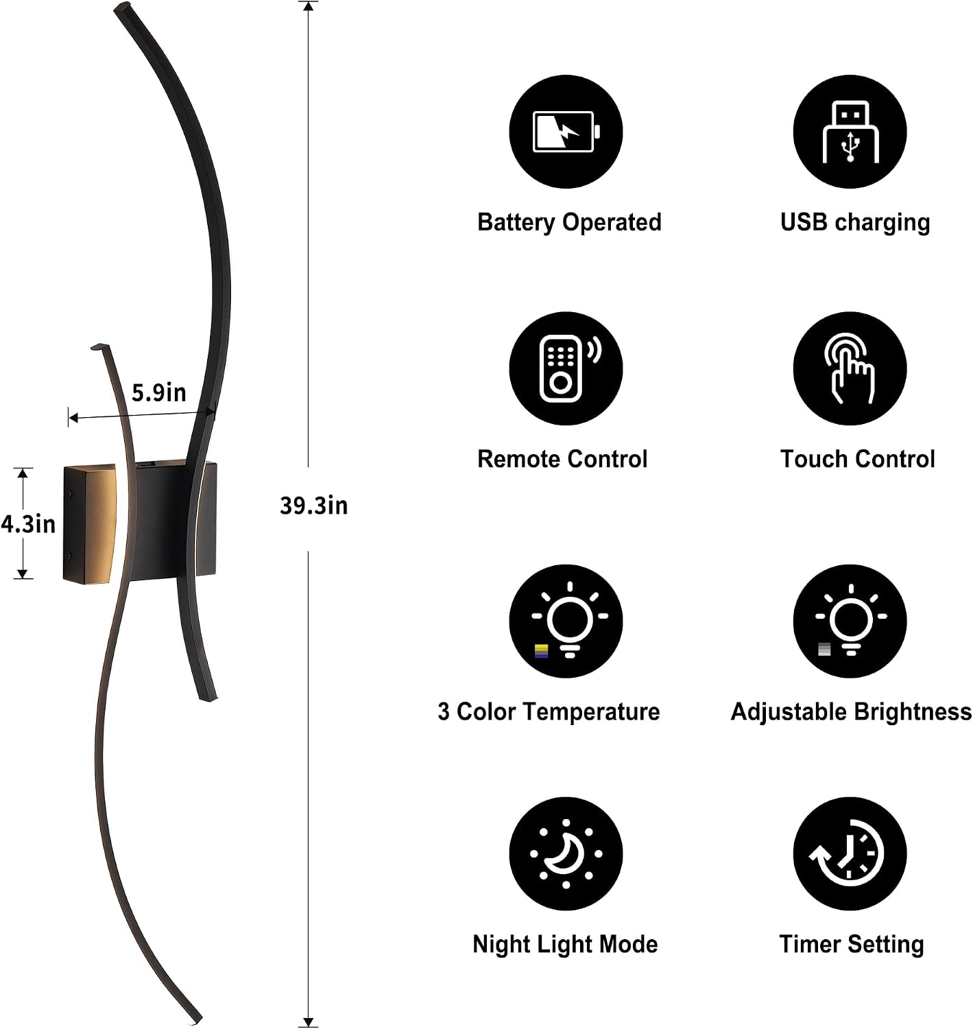 KARTOOSH Battery Operated Wall Sconce Set of Two with Remote Control | Wireless Wall Sconces with Stepless 3CCT &