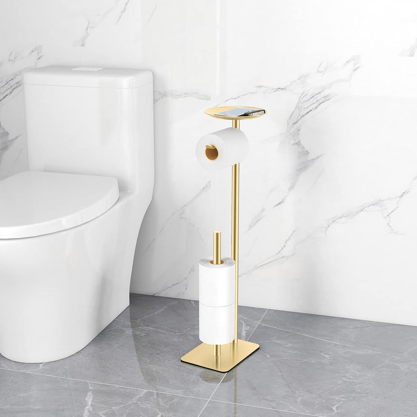 FEILERN Toilet Paper Holder Stand for Bathroom Floor Standing Toilet Roll Dispenser Storages 4 Reserve Rolls, with Top