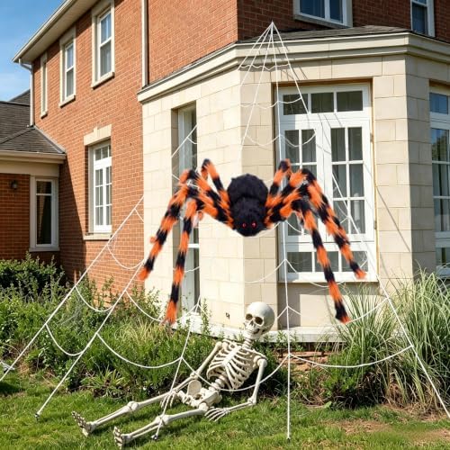 Halloween Decorations, 200" Triangular Spider Web +59" Giant Spider