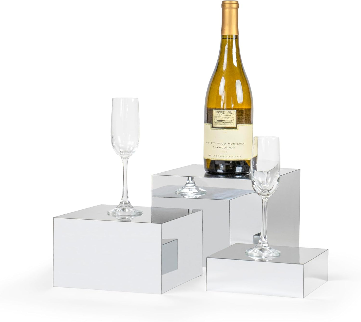 Red Co. Set of 3 Glossy Silver Acrylic Cube Display Nesting Risers with Hollow Bottoms - 2 Pack