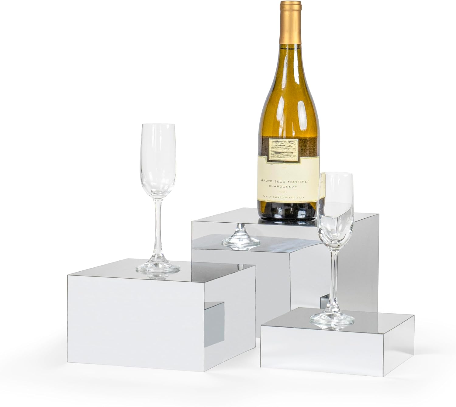 Red Co. Set of 3 Glossy Silver Acrylic Cube Display Nesting Risers with Hollow Bottoms - 2 Pack