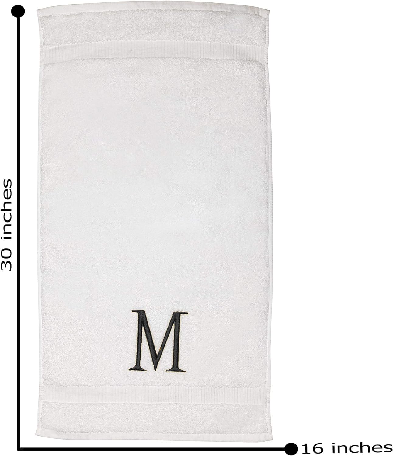 White with Dark Gray Monogrammed Hand Towels for Bathroom Set of 2 Letter M | Luxury Hotel Quality Initial Towels For