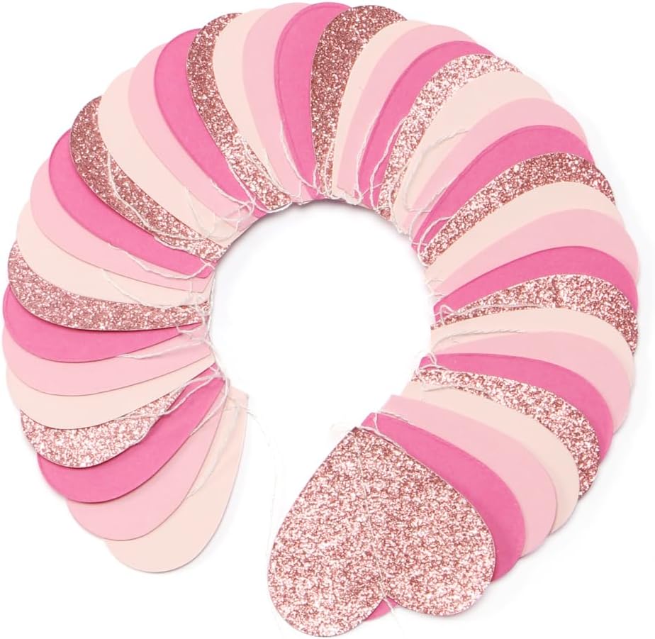 Hot-Pink Rose-Gold Party Decorations Heart-Garland / Pink Rose Gold / 52 Inch