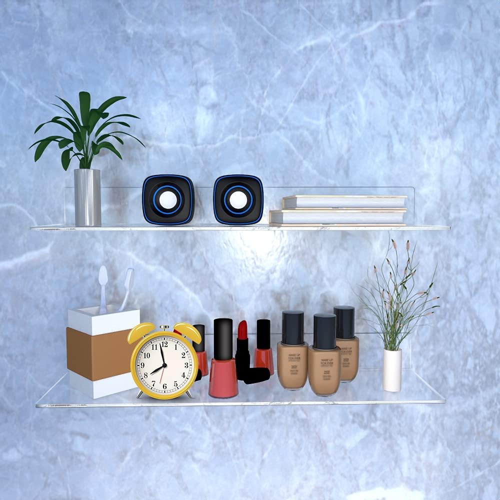 Sezanrpt 24 Inches Clear Floating Shelves for Wall, Acrylic Long Wall Shelf, Wall Mounted Shelves for Plants, Speaker