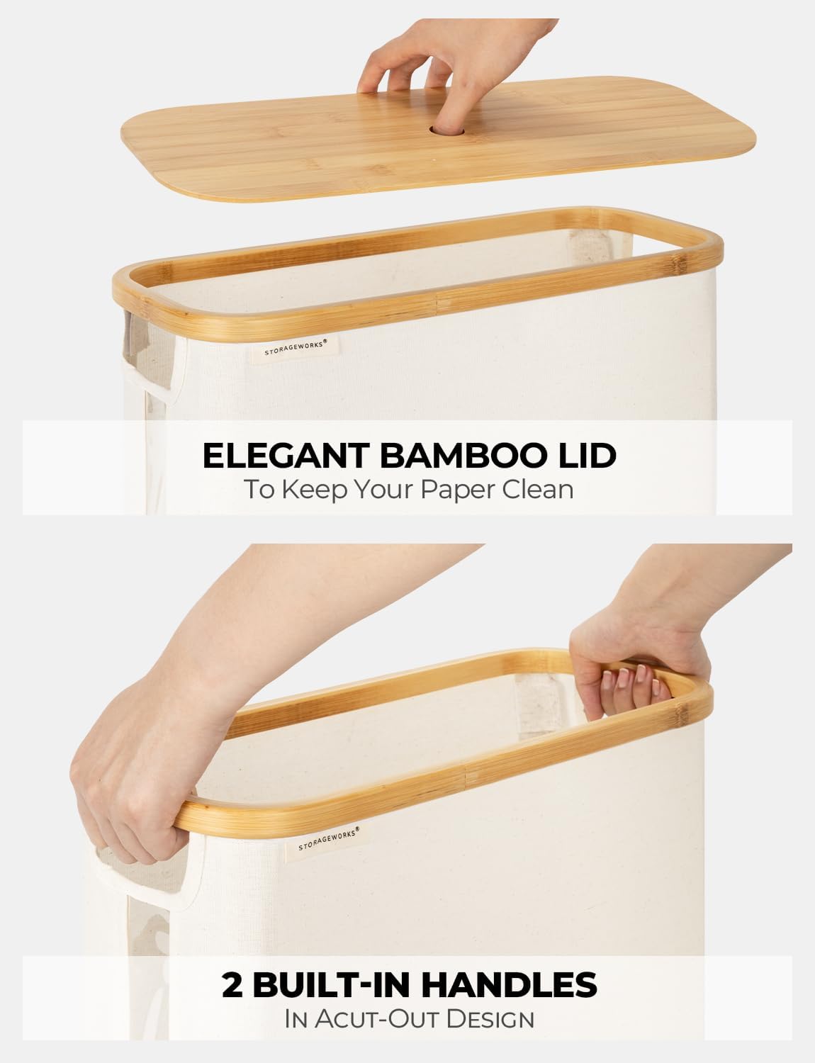 StorageWorks Toilet Paper Storage Basket with Bamboo Lid & Window | See Rolls at a Glance with Clear Window, Holds 16