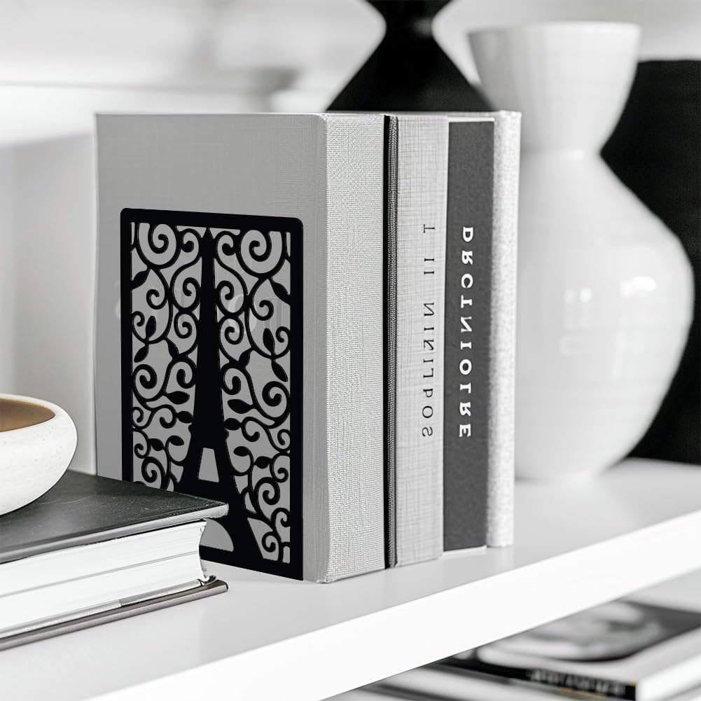 Metal Bookends / Modern Decorative Heavy Duty Study Book Support Stoppers / Paris Eiffel Tower