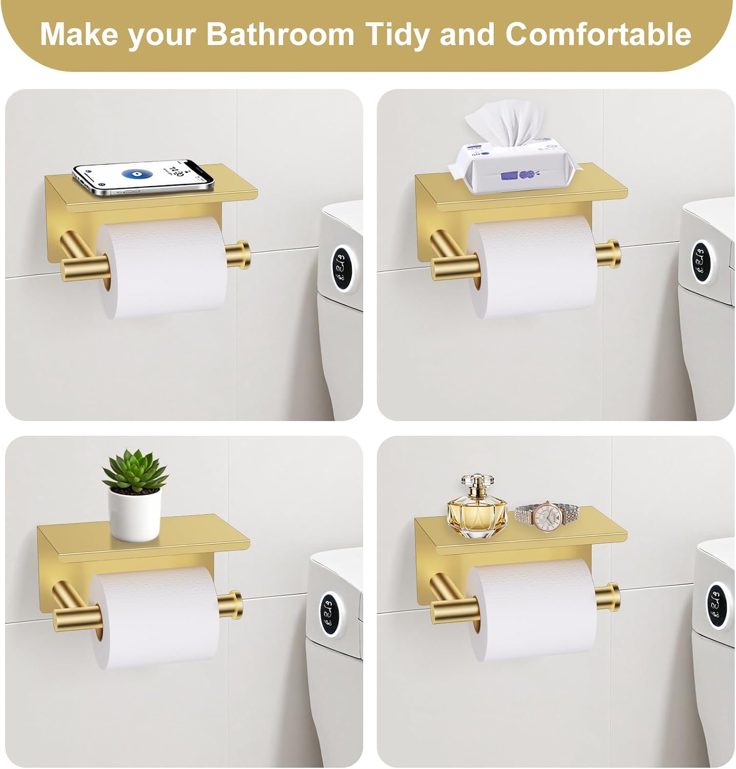 Brushed Gold Bathroom Hardware Set, 5 Pieces Gold Towel Bar Bathroom Accessories, Upgraded Toilet Paper Holder with