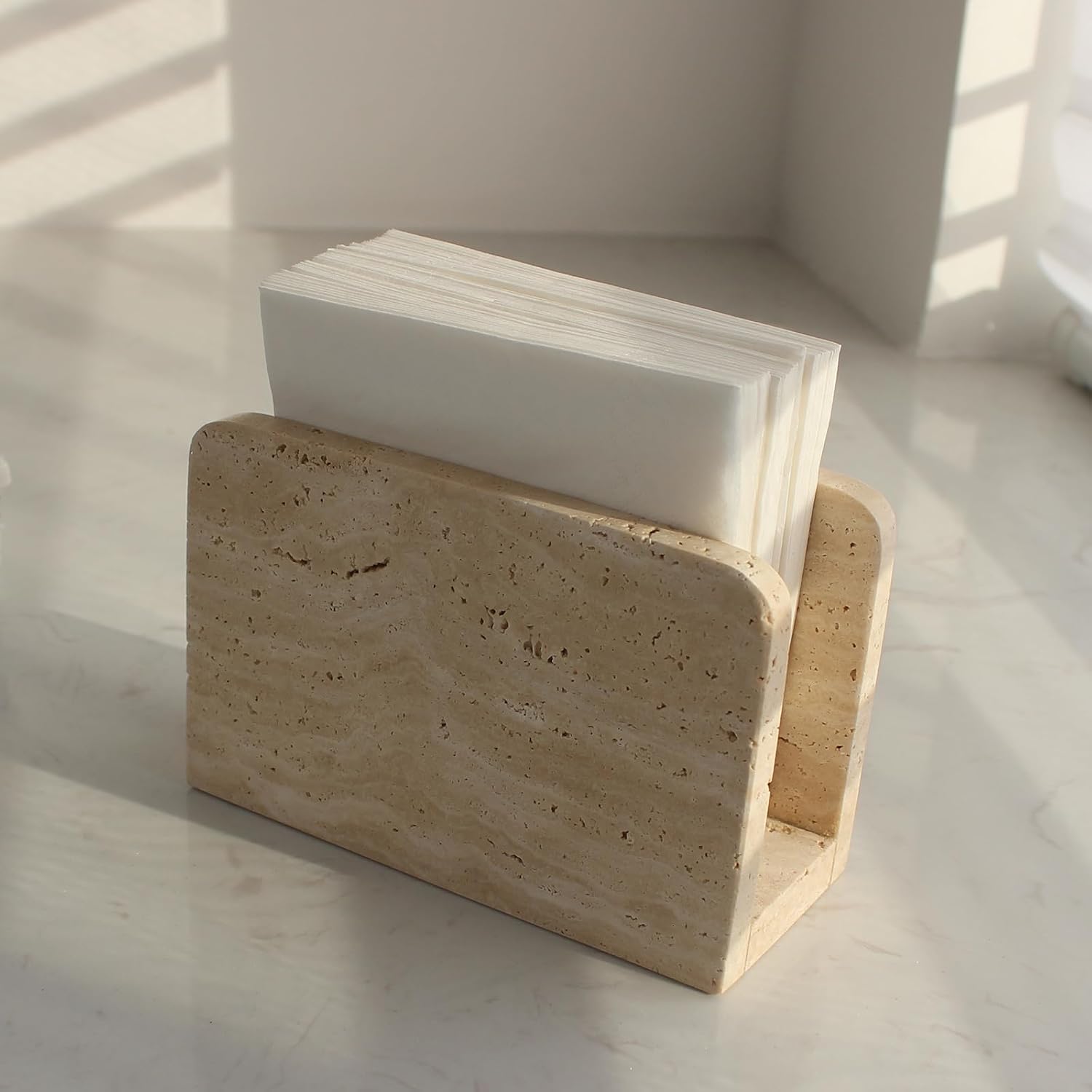 Travertine Napkin Holder / Small / Natural