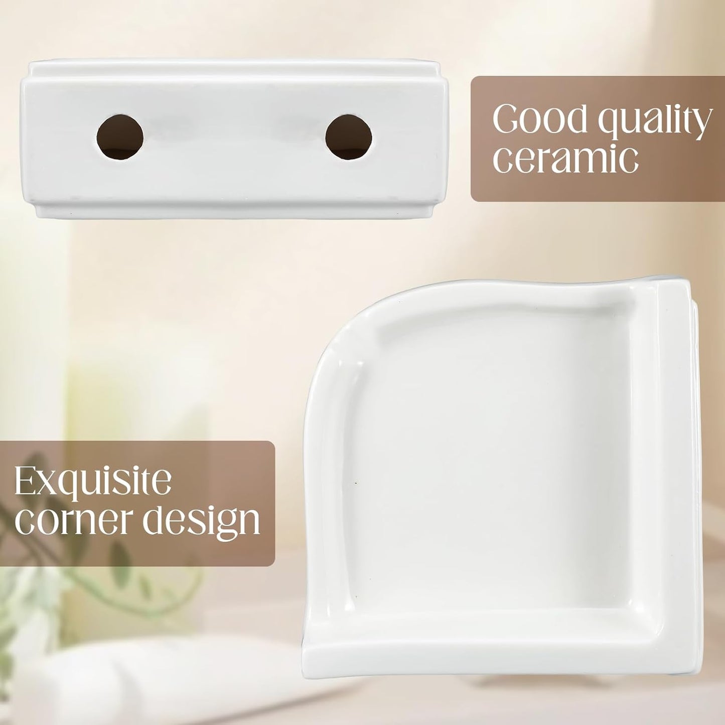 Ceramic Corner Soap Dish for Shower Wall Tile Ceramic Soap Holder Wall / White / 6.5 x 6.5 x 2.5