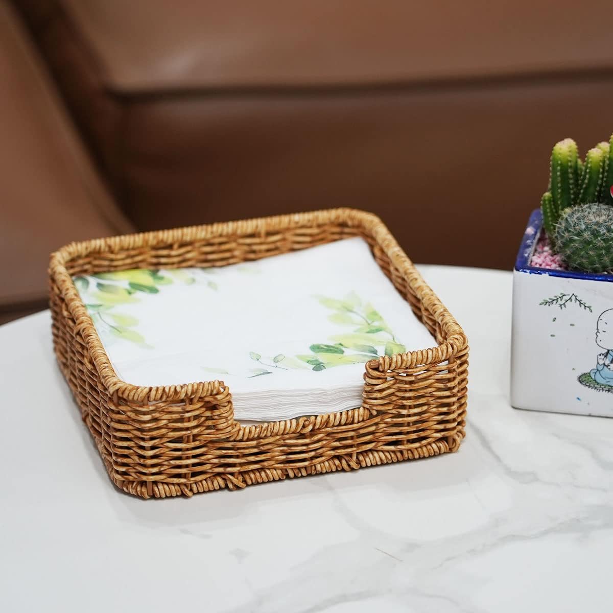 Rattan Napkin Holder Woven Guest Towel Holder / 7.7"L x 7.7"W x 2.4"H / 7.7 Inch